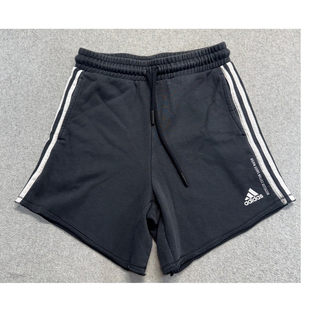 Adidas Sweat Shorts Mens Small Black 3-Stripe Recycled Cotton Fleece Gym
